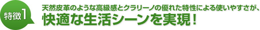 天然皮革のような高級感とクラリーノの優れた特性による使いやすさが、快適な生活シーンを実現！